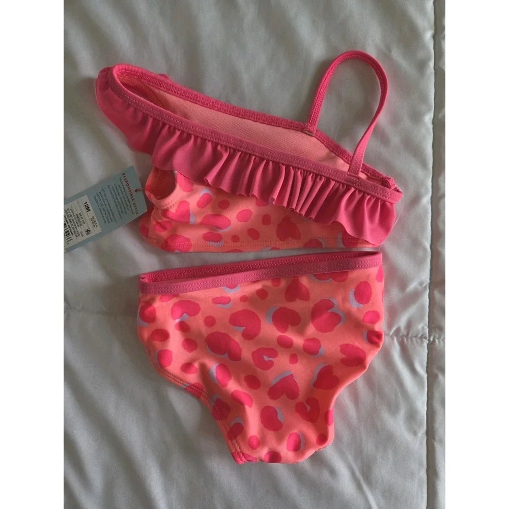 12 months Girl's Swimsuit Bikini Hot Pink Heart Print Toddler Cat & Jack